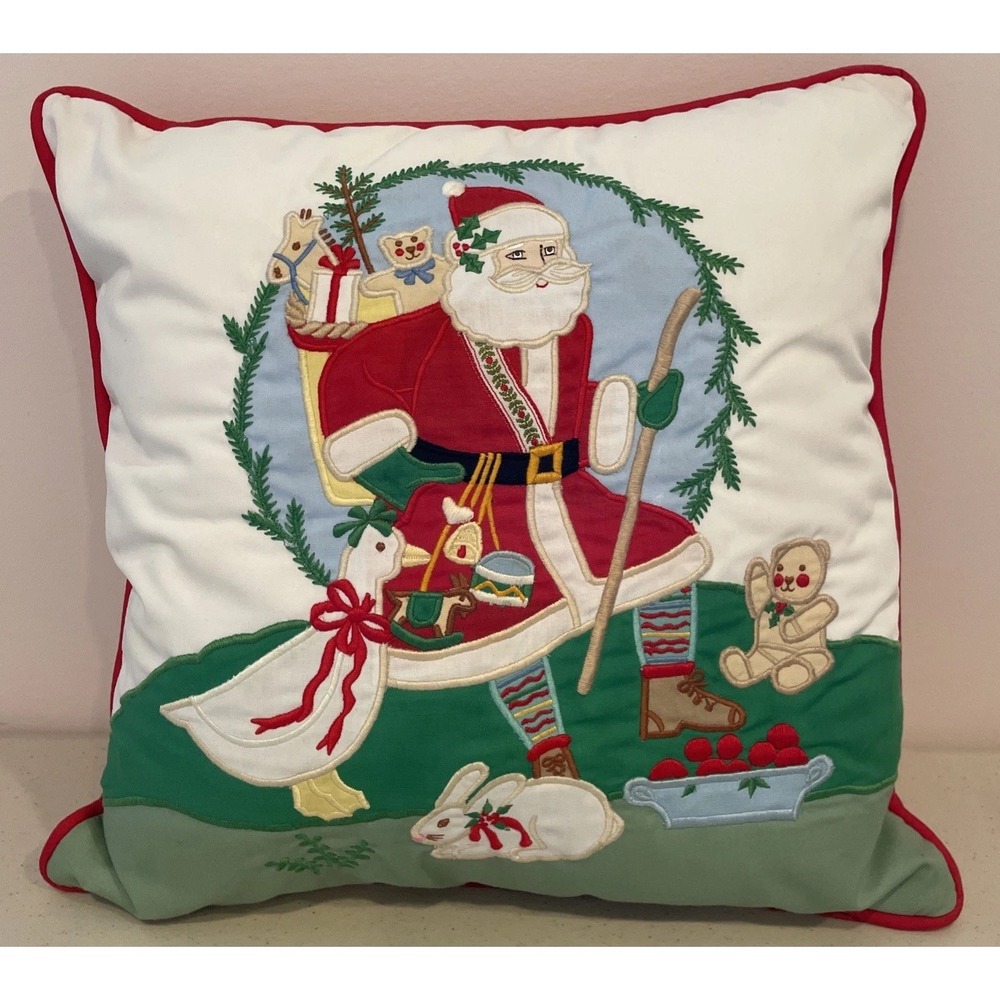 Vintage House Of Hatten Christmas Santa Appliqué Pillow Cottagecore Goose Bunny